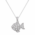 Rhodium Plated Clear CZ Fish Pendant Necklace - STP00915