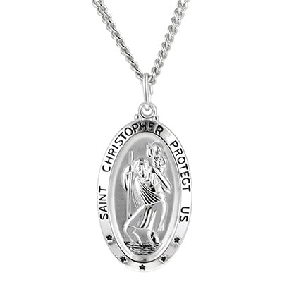 Saint Christopher Necklace in Sterling Silver with Stainless Steel Chain