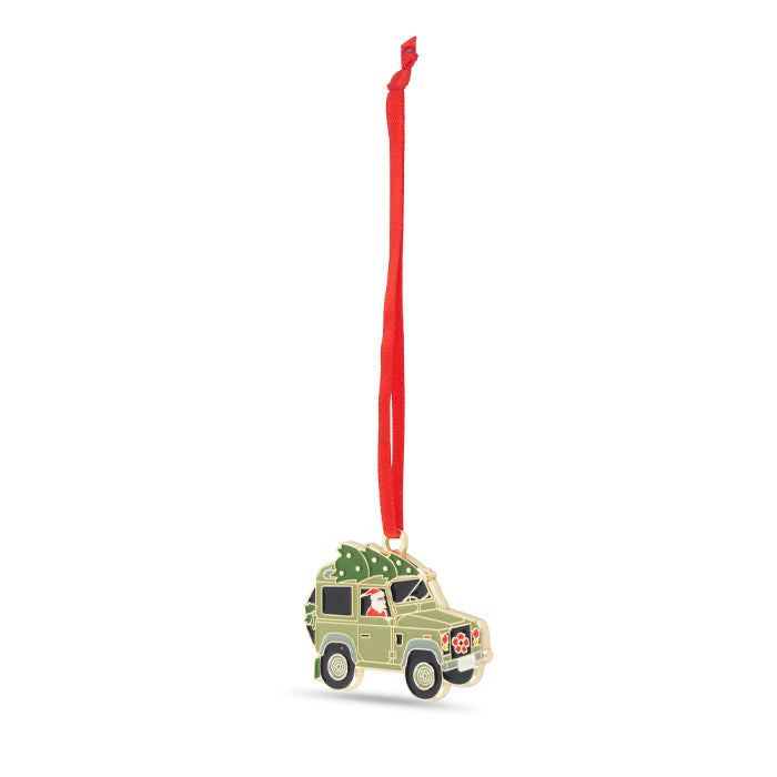 Santa in a Jeep Enamel Christmas Decoration