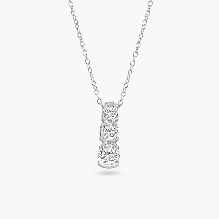 Silver 925 Clear CZ Rhodium Plated 3 Graduated CZ Pendant Necklace - BGP00076 | Silver Palace Inc.