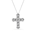 Silver 925 Clear CZ Rhodium Plated Cross Pendant Necklace - BGP00106