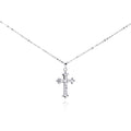Silver 925 Clear CZ Rhodium Plated Cross Pendant Necklace - BGP00157 | Silver Palace Inc.