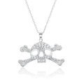 Silver 925 Clear CZ Rhodium Plated Skull Pendant Necklace - STP00395