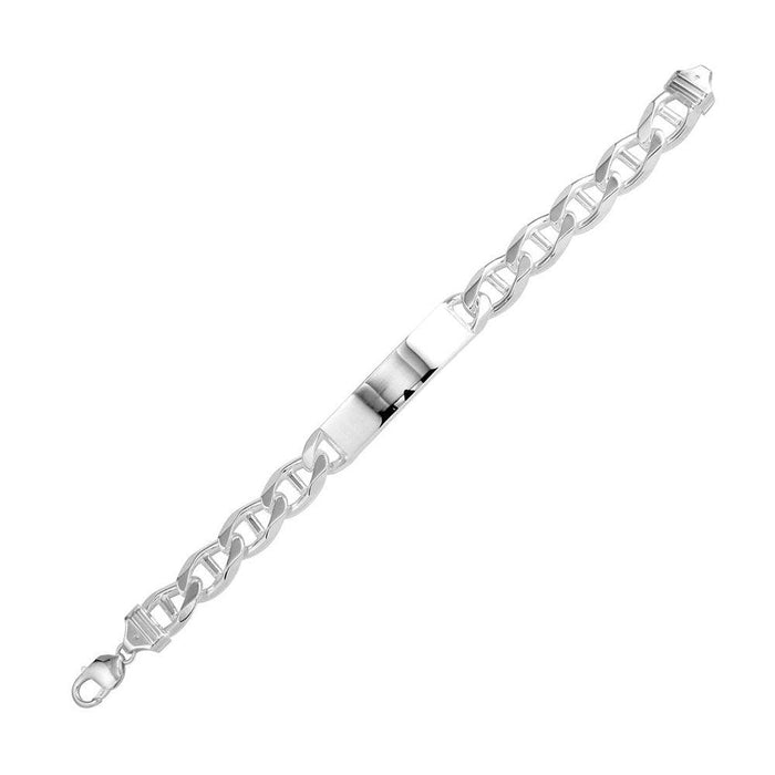 Silver 925 Engravable ID Flat Marina 300 Bracelet 12.4mm - ID-FM300 | Silver Palace Inc.