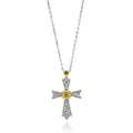 Silver 925 Gold and Rhodium Plated Cross Two Toned CZ Necklace - BGP00575 | Silver Palace Inc.