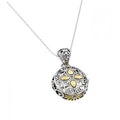 Silver 925 Gold and Rhodium Plated Round Center Yellow Flower CZ Necklace - BGP00446 | Silver Palace Inc.