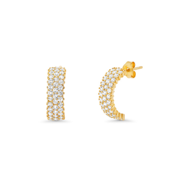 Silver 925 Gold Plated Clear CZ Semi-huggie hoop Earrings - STE00662