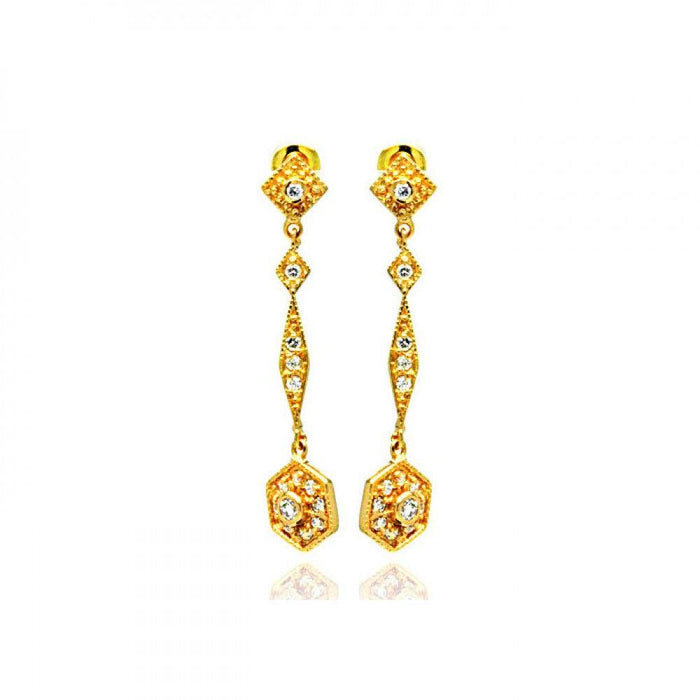 Silver 925 Gold Rhodium Plated Marquis CZ Dangling Stud Earrings - BGE00188 | Silver Palace Inc.