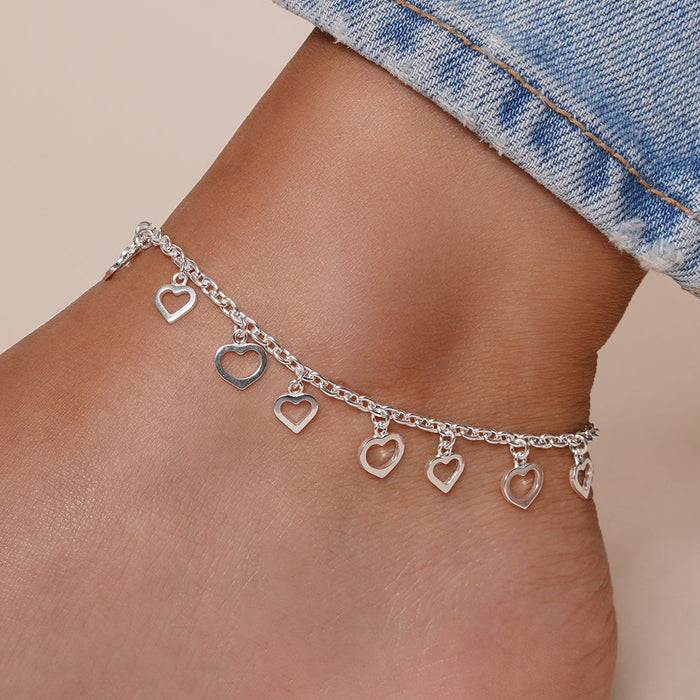Silver 925 Multi Dangling Open Hearts Anklet - ANK00001 | Silver Palace Inc.