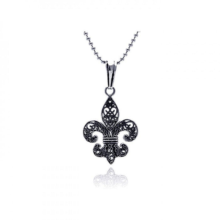 Silver 925 Oxidized fLeur De Lis Pendant - OXP00023 | Silver Palace Inc.