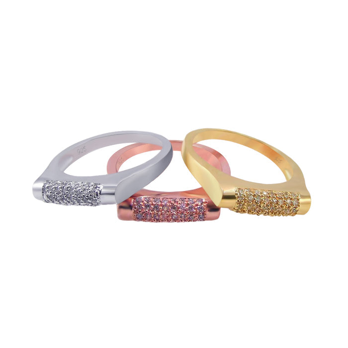 Silver 925 Rhodium, Gold and Rose Gold Plated CZ 3 Ring Set - BGR00104