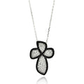 Silver 925 Rhodium Plated Black and Clear Cross CZ Necklace - BGP00632 | Silver Palace Inc.