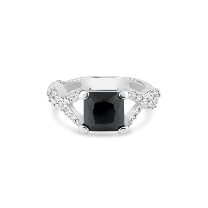 Silver 925 Rhodium Plated Black Square Center and Clear CZ Ring - BGR00032 | Silver Palace Inc.