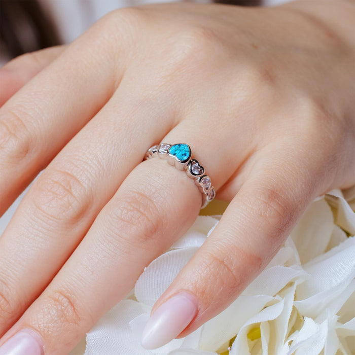 Silver 925 Rhodium Plated Blue Center CZ Heart Ring - BGR00014B