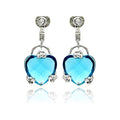 Silver 925 Rhodium Plated Blue Heart CZ Dangling Earrings - BGE00191 | Silver Palace Inc.