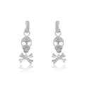 Silver 925 Rhodium Plated Bone and Skull CZ Dangling Huggie Hoop Earrings - STE00205