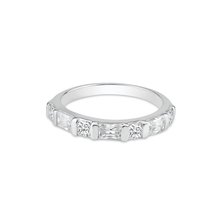 Silver 925 Rhodium Plated Clear Baguette CZ Ring - STR00785 | Silver Palace Inc.