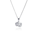 Silver 925 Rhodium Plated Clear CZ Allah Pendant Necklace - STP00840 | Silver Palace Inc.