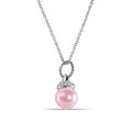 Silver 925 Rhodium Plated Clear CZ and Pink Pearl Pendant Necklace - STP00939PNK