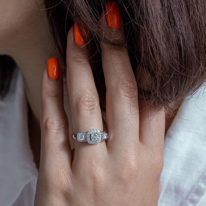 Silver 925 Rhodium Plated Clear CZ Bridal Ring - BGR00065