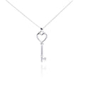 Silver 925 Rhodium Plated Clear CZ Heart Key Pendant Necklace - STP00979 | Silver Palace Inc.