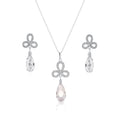 Silver 925 Rhodium Plated Clear Ribbon CZ Hanging Stud Earring and Necklace Set - BGS00211 | Silver Palace Inc.