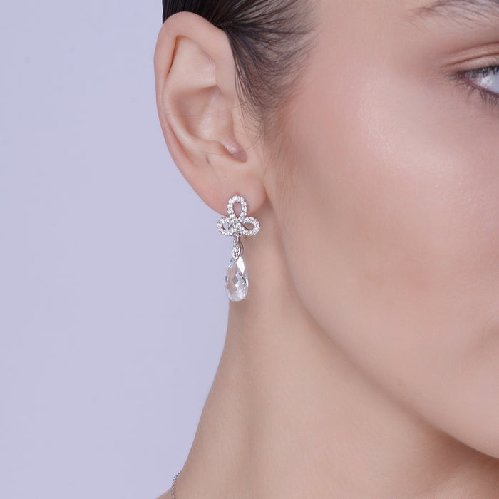 Silver 925 Rhodium Plated Clear Ribbon CZ Hanging Stud Earring and Necklace Set - BGS00211 | Silver Palace Inc.