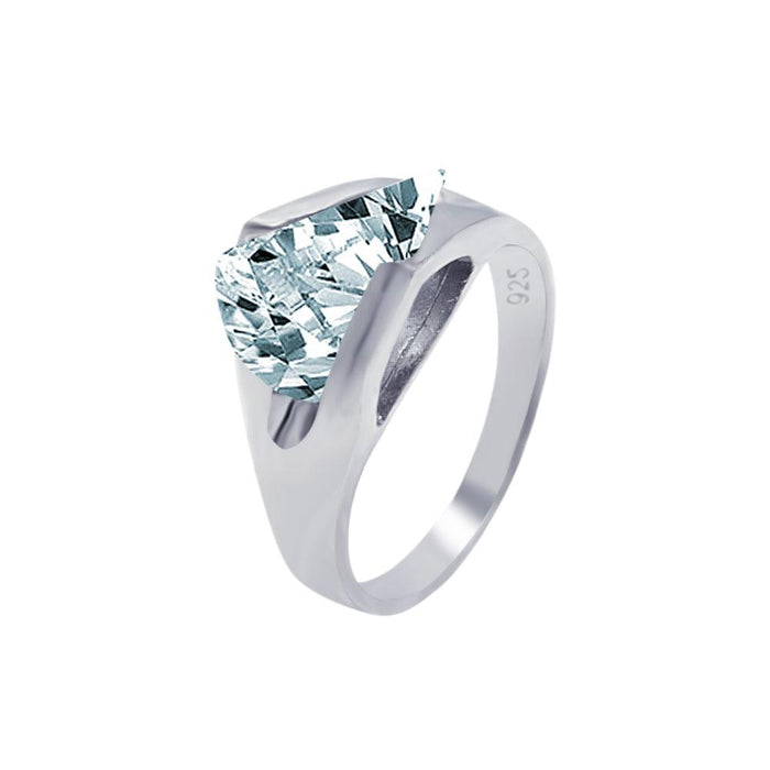 Silver 925 Rhodium Plated Clear Sideways CZ Ring - AAR0001 | Silver Palace Inc.