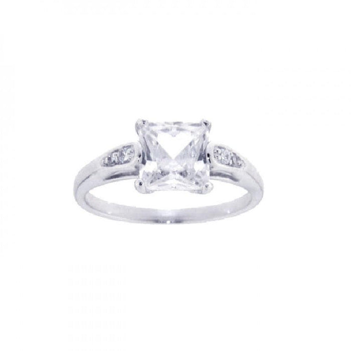 Silver 925 Rhodium Plated Clear Square Center CZ Ring - STR00580 | Silver Palace Inc.