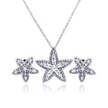 Silver 925 Rhodium Plated Clear Star Flower CZ Stud Earring and Necklace Set - BGS00049 | Silver Palace Inc.