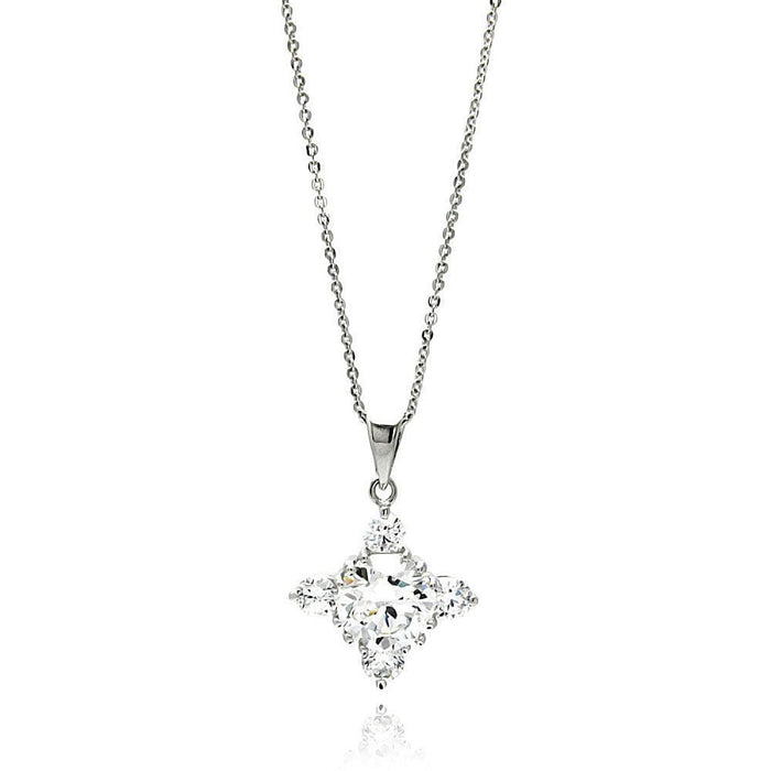 Silver 925 Rhodium Plated Cross CZ Necklace - BGP00606 | Silver Palace Inc.