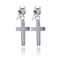 Silver 925 Rhodium Plated Cross Dangling Stud Earrings - STE00760 | Silver Palace Inc.