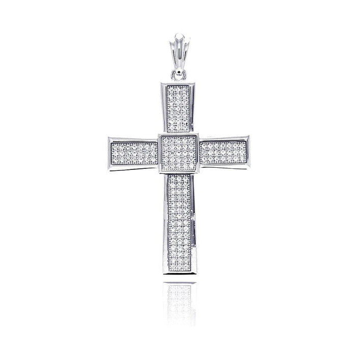 Silver 925 Rhodium Plated Cross Micro Pave CZ Dangling Pendant - ACP00067