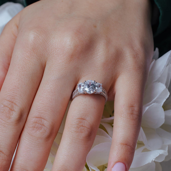 Silver 925 Rhodium Plated CZ Past Present Future Ring - ACR00004