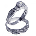 Silver 925 Rhodium Plated CZ Ring Pair Set - STR00544 | Silver Palace Inc.