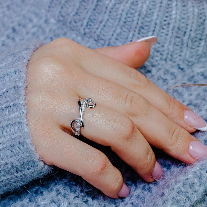 Silver 925 Rhodium Plated CZ Winding Zigzag Ring - BGR00114