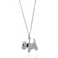 Silver 925 Rhodium Plated Dog CZ Red Enamel Leash Necklace - BGP00585 | Silver Palace Inc.