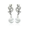Silver 925 Rhodium Plated Filigree CZ Dangling Synthetic Pearl Earrings - BGE00224 | Silver Palace Inc.
