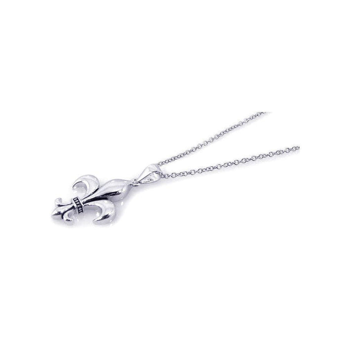 Silver 925 Rhodium Plated Fleur De Lis CZ Necklace - BGP00182 | Silver Palace Inc.