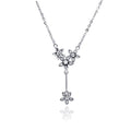 Silver 925 Rhodium Plated Flower CZ Dangling Necklace - BGP00469 | Silver Palace Inc.
