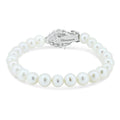 Silver 925 Rhodium Plated Flower CZ Fresh Water Pearl Bracelet - BGB00080