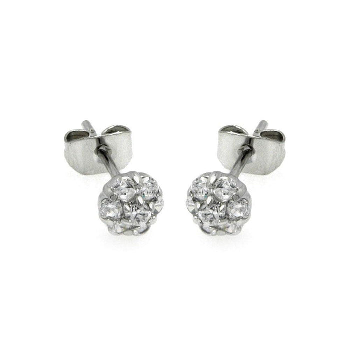 Silver 925 Rhodium Plated Flower CZ Stud Earrings - BGE00229 | Silver Palace Inc.