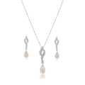 Silver 925 Rhodium Plated Fresh Water Pearl Twist Clear CZ Hanging Set - BGS00151