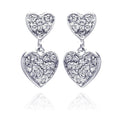 Silver 925 Rhodium Plated Graduated Two Heart CZ Inlay Dangling Stud Earrings - BGE00200 | Silver Palace Inc.