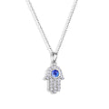 Silver 925 Rhodium Plated Hamsa Evil Eye CZ Necklace - BGP00463