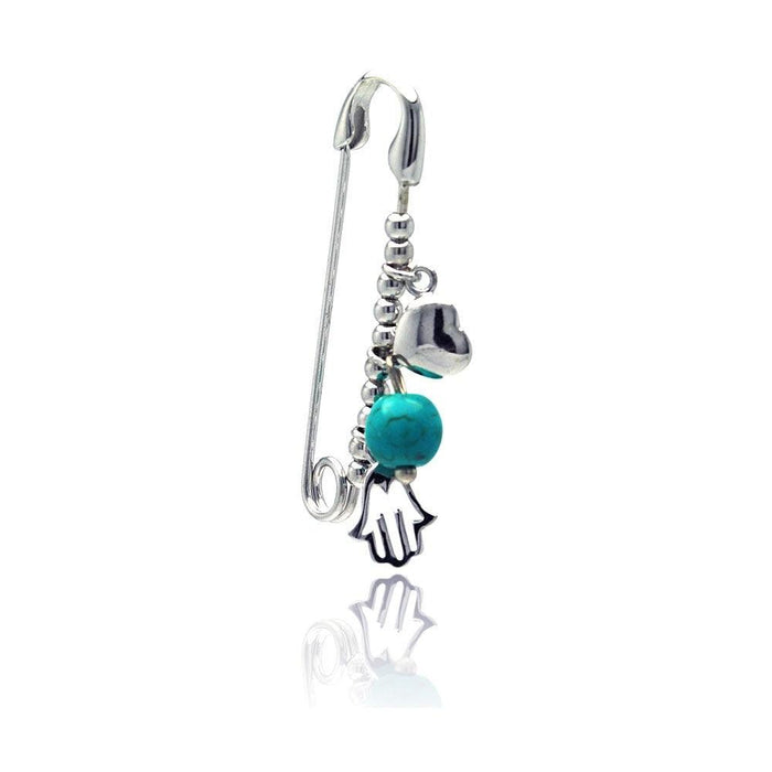 Silver 925 Rhodium Plated Hamsa Pin Pendant - STP01132 | Silver Palace Inc.
