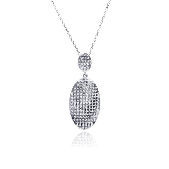 Silver 925 Rhodium Plated Hanging Oval CZ Necklace - BGP00490 | Silver Palace Inc.