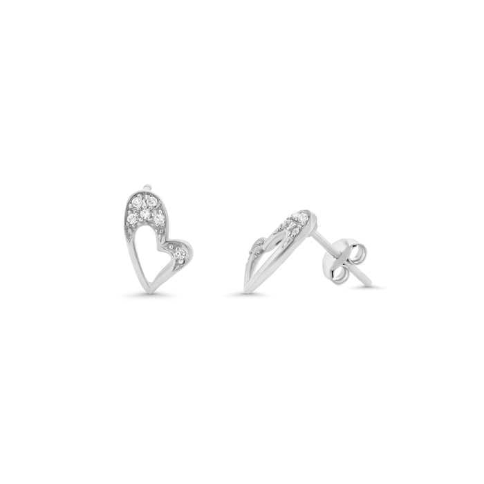 Silver 925 Rhodium Plated Heart Clear CZ Stud Earrings - STE00696
