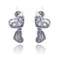 Silver 925 Rhodium Plated Heart CZ Inlay Dangling Stud Earrings - BGE00115 | Silver Palace Inc.