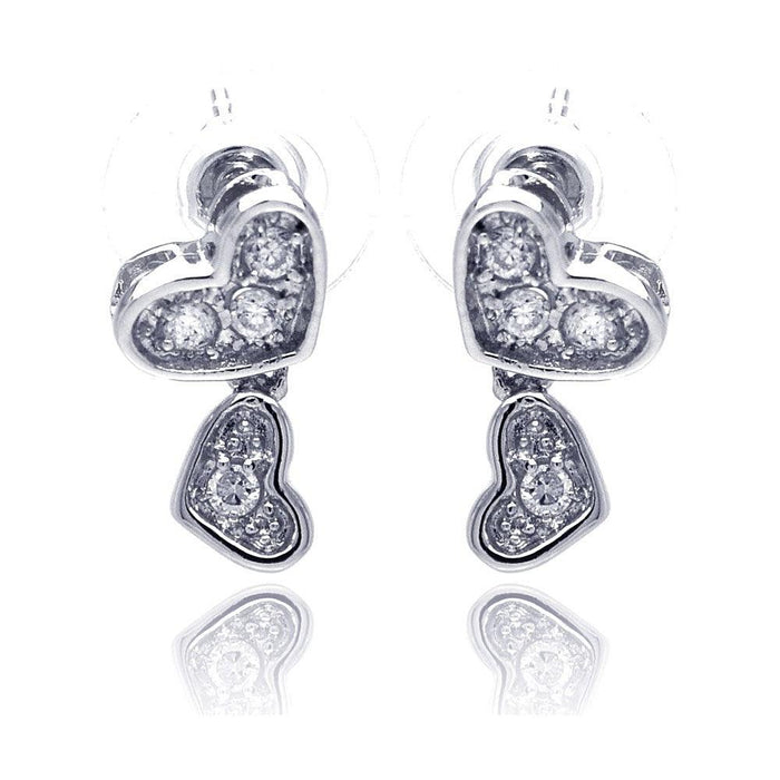 Silver 925 Rhodium Plated Heart CZ Inlay Dangling Stud Earrings - BGE00115 | Silver Palace Inc.